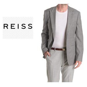 Reiss Mens Gray Peak Hopsack Woven Wool Blazer Suit Jacket Sz 40 New